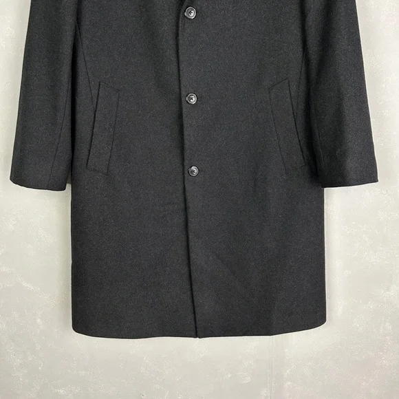 London Fog men's size 42L wool blend long coat dark gray lined - Picture 3 of 16